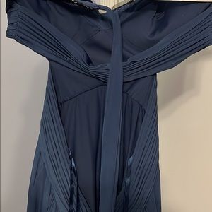 Navy silk midi backless dress